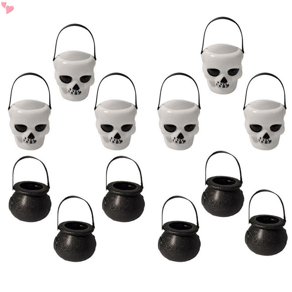 Black Cauldron Mini Halloween Candy Buckets, Mini Black Witch Cauldron Halloween Skull Bucket