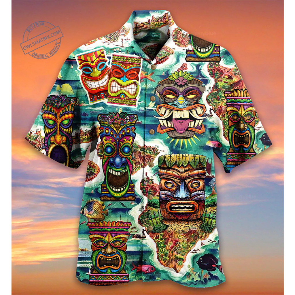 3D Sublimation Tribal Totem Mask Print Shirt Men's Hawaiian Shirt ...