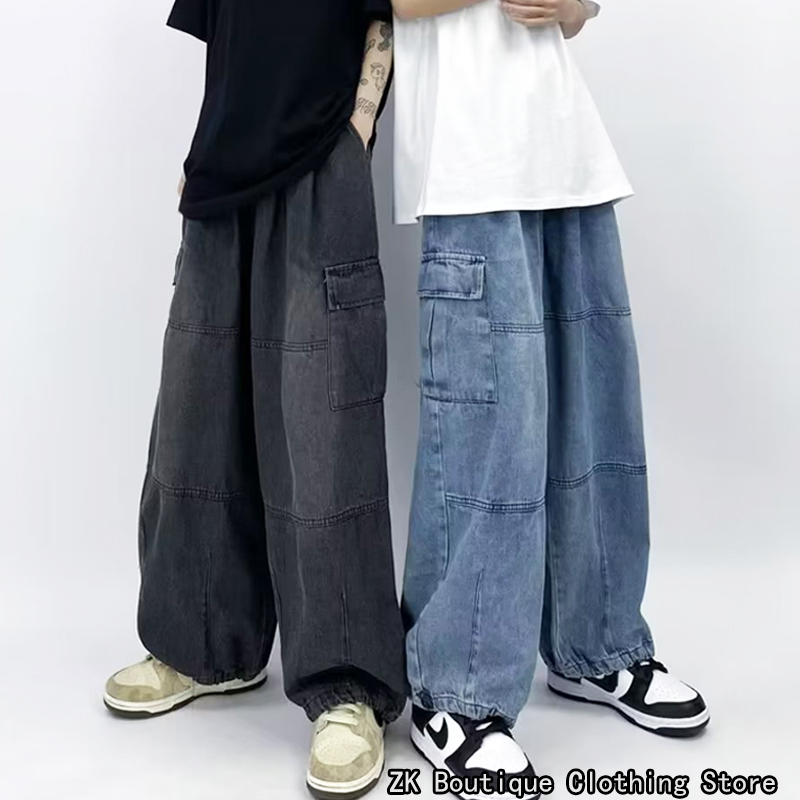 Japanese Oversize Fat Mens Cargo Jeans For Men Big Pocket High Street ...