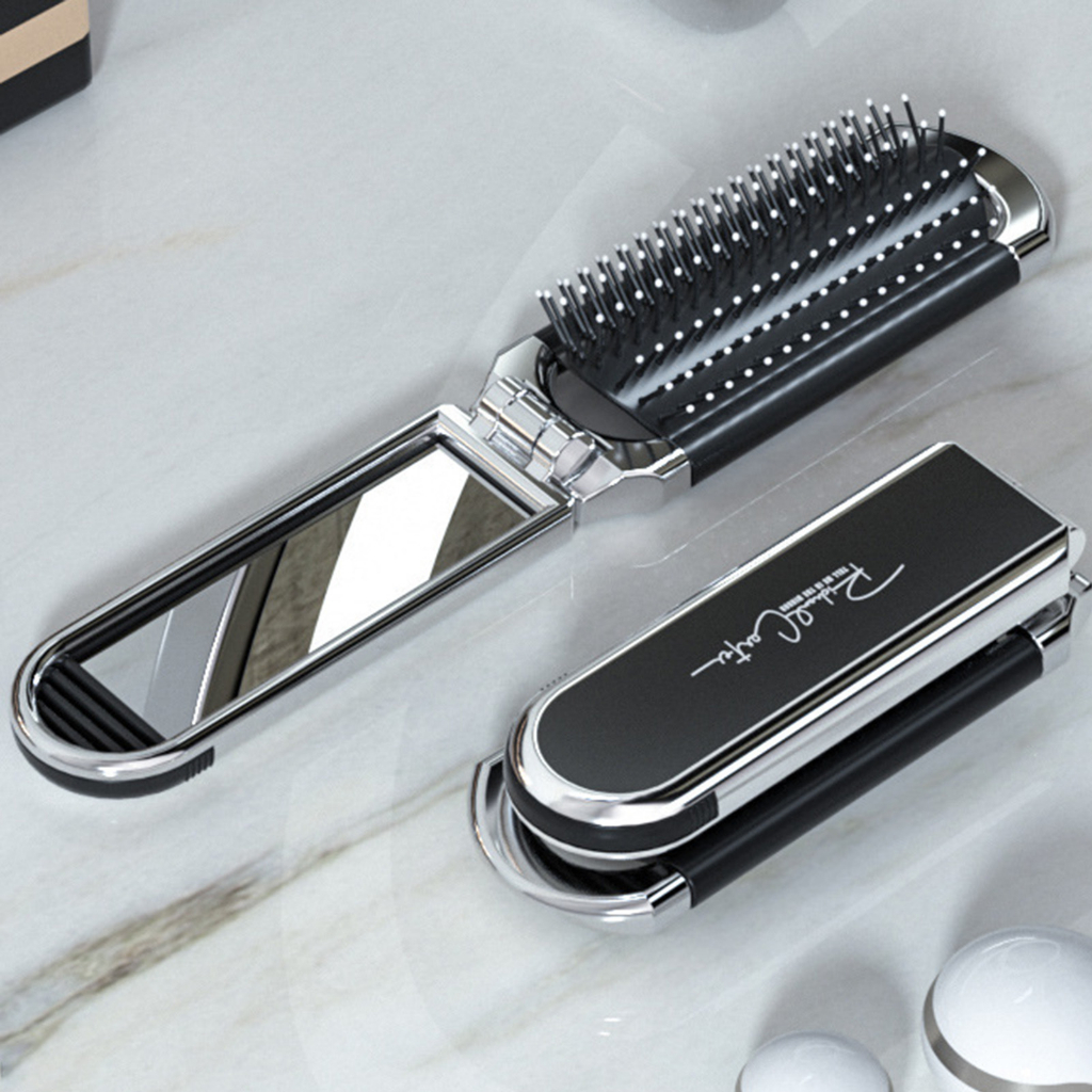 Portable Folding Hair Brush With Mirror Compact Pocket Size Bag Comb ...