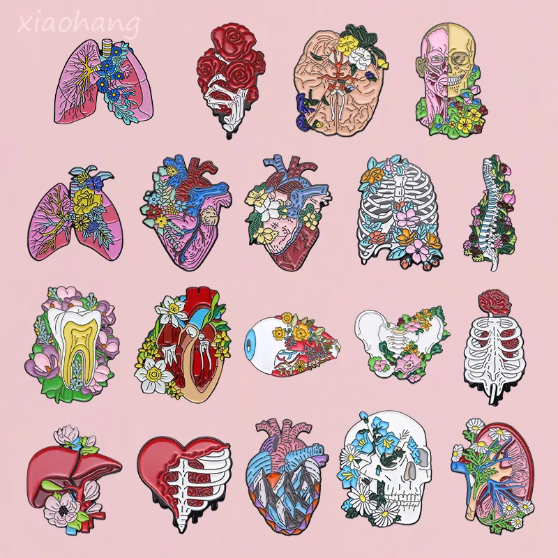 Floral Organs Enamel Pin Brain Heart Lung Teeth Uterine Spine Pelvis ...