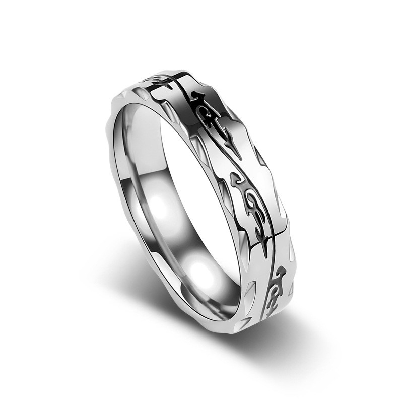 6mm Men and Women Fashion Cool Dragon Pattern Ring Silver Titanium ...