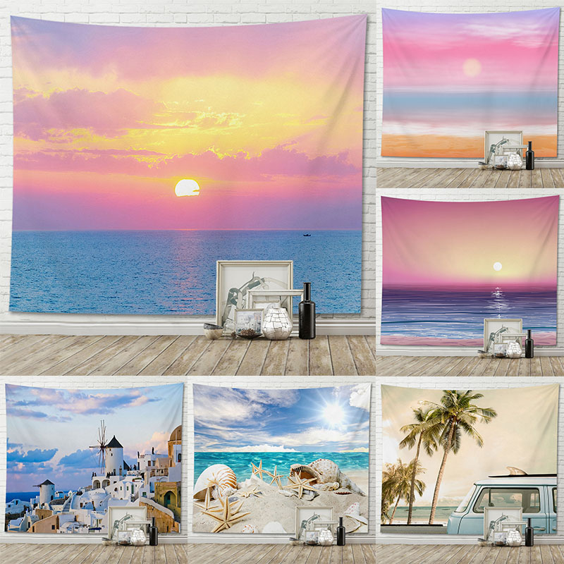 Tapestry summer seaside sunset natural scenery home decor living room