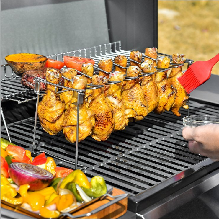 KATELV Stainless Steel BBQ Chicken Leg Rack Barbecue Food Plate Barbecue Tools Outdoor Portable