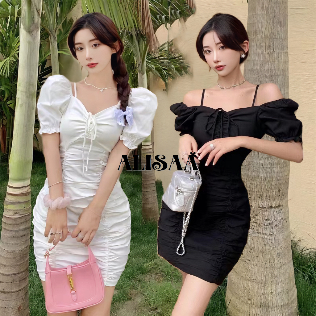 korean white dress summer fitted dress thin elegant fashion puff sleeve debut dress sunday for women graduation casual Shopee Philippines