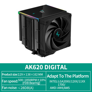 Deepcool AK620 Digital / AK620 ZERO DARK CPU Air Cooler Pure Black 6 Heat  Pipes Dual Tower 120mm FDB Bearing CPU Fan High Performance For Intel  LGA1155 LGA1200 LGA1700 AMD AM4 AM5