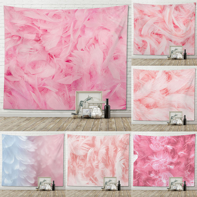 Tapestry Wall Decor Pink Feather Handing Cloth Tapestry Wall Background