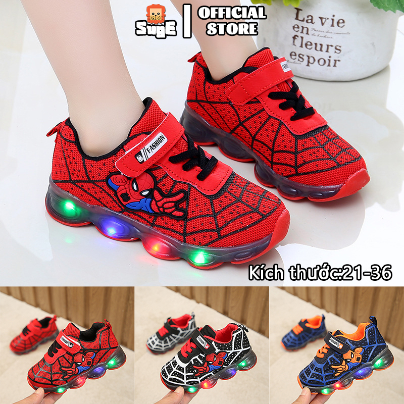 SUGE Size 2136 Spiderman LED kids shoes for boys rubber children