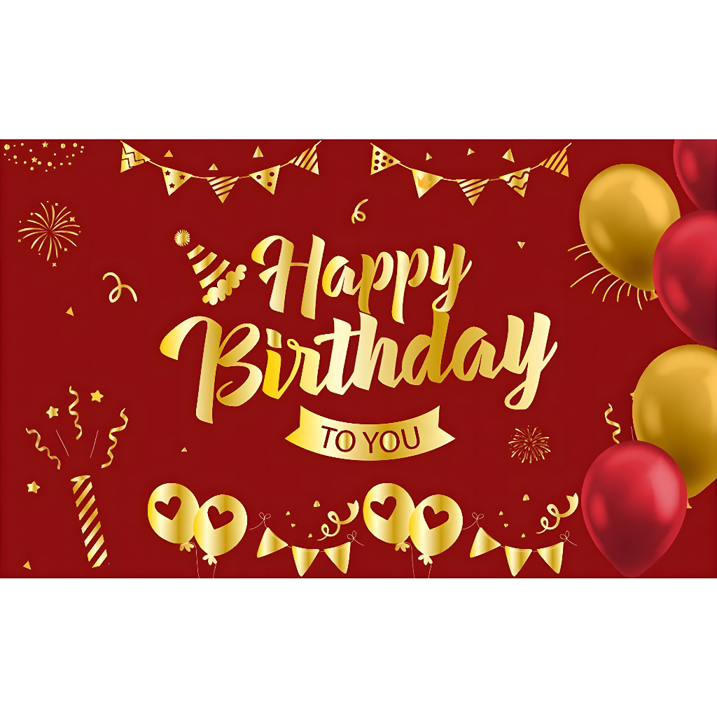 7x5ft Red Gold Birthday Decorations for Women Men Girls Boys, Happy