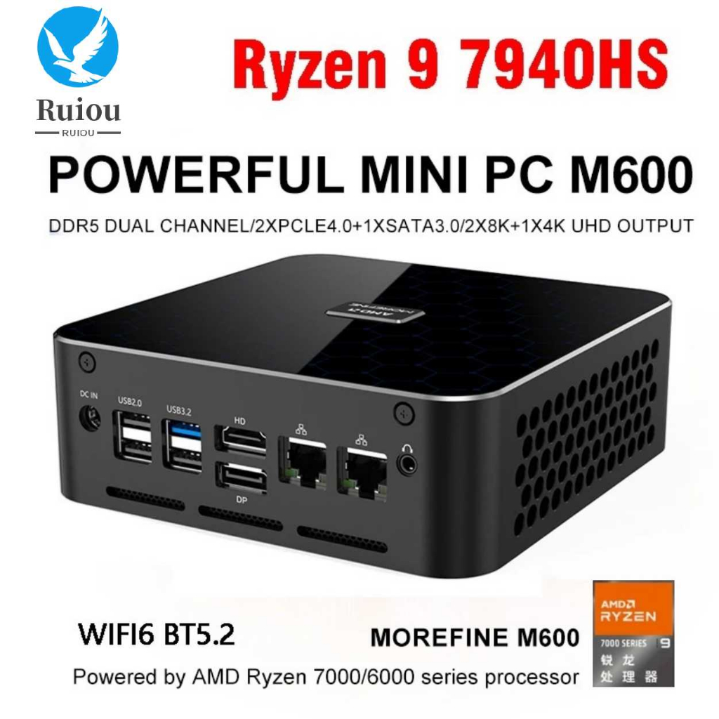 Morefine M600 AMD Ryzen 9 7940HS Mini PC 2xDDR5 2xPCIe 4.0 2x2.5G LAN ...