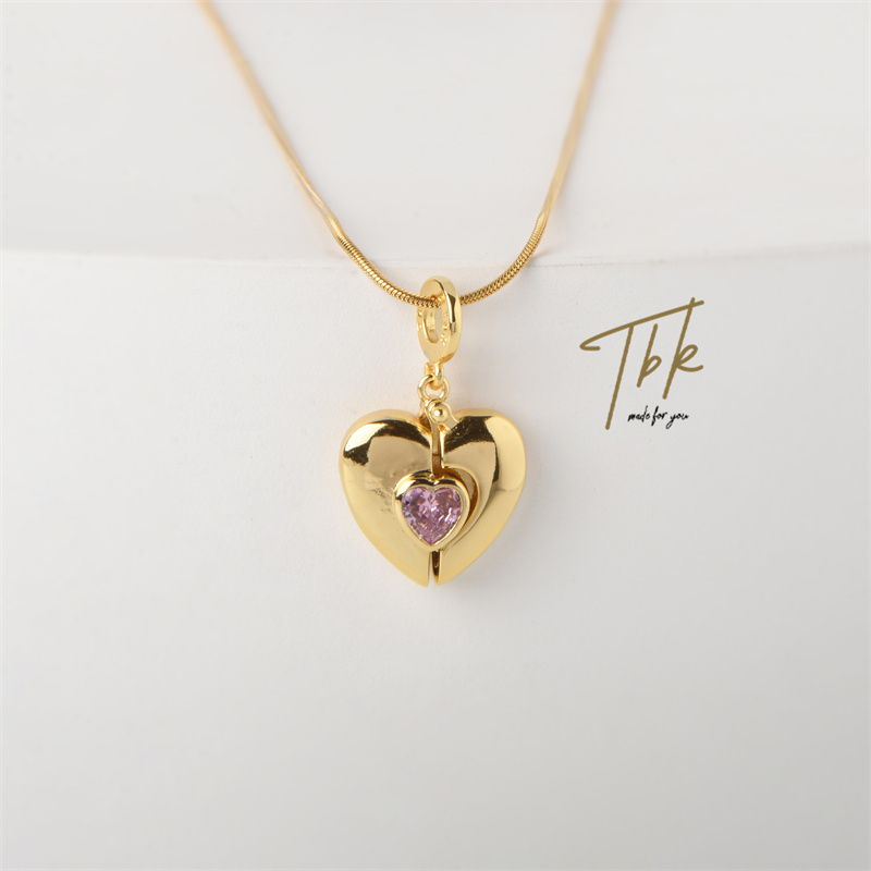 TBK Love Locket Necklace 18K Gold Cubic Zirconia Fashion Accessories ...