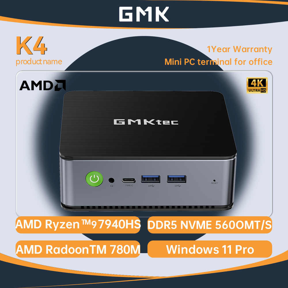 GMKtec K4 Mini Pc AMD Ryzen 9 7940HS DDR5 NVME 5600MT/S SSD Max 5.2GHz
