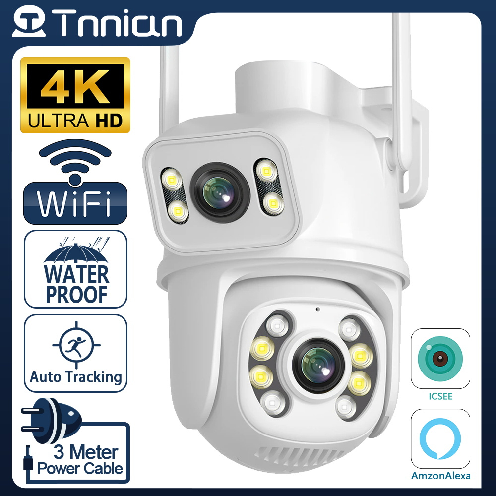 Tnnian 8mp 4k Dual Lens Wifi Ip Camera Alexa Wireless Ptz Outdoor 