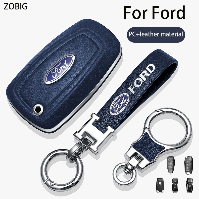 ZOBIG Leather Key Fob Cover for Ford Car Key Case Shell with