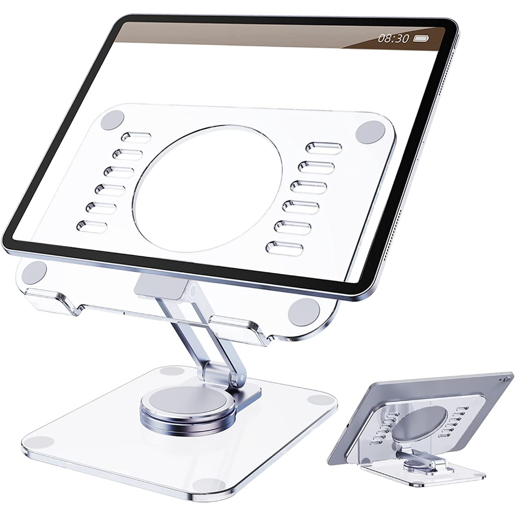 Acrylic Tablet Stand Holder with 360 Rotating Base, Foldable Adjustable