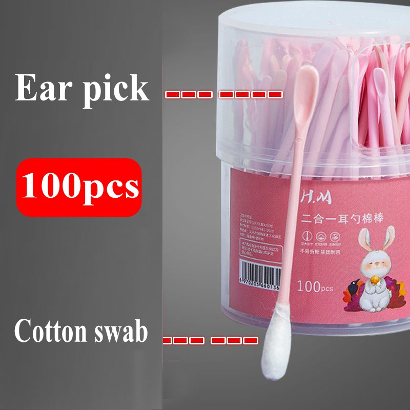 100pcs 2 in 1 Cleaning Dual Purpose Ear Spoon Ear Pick Cleaning Cotton