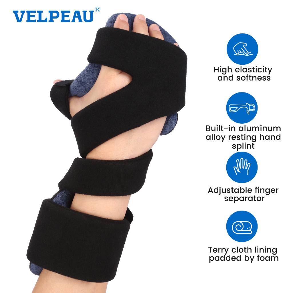VELPEAU Stroke Resting Hand Splint Night Immobilizer Wrist Brace with Finger Support Thumb