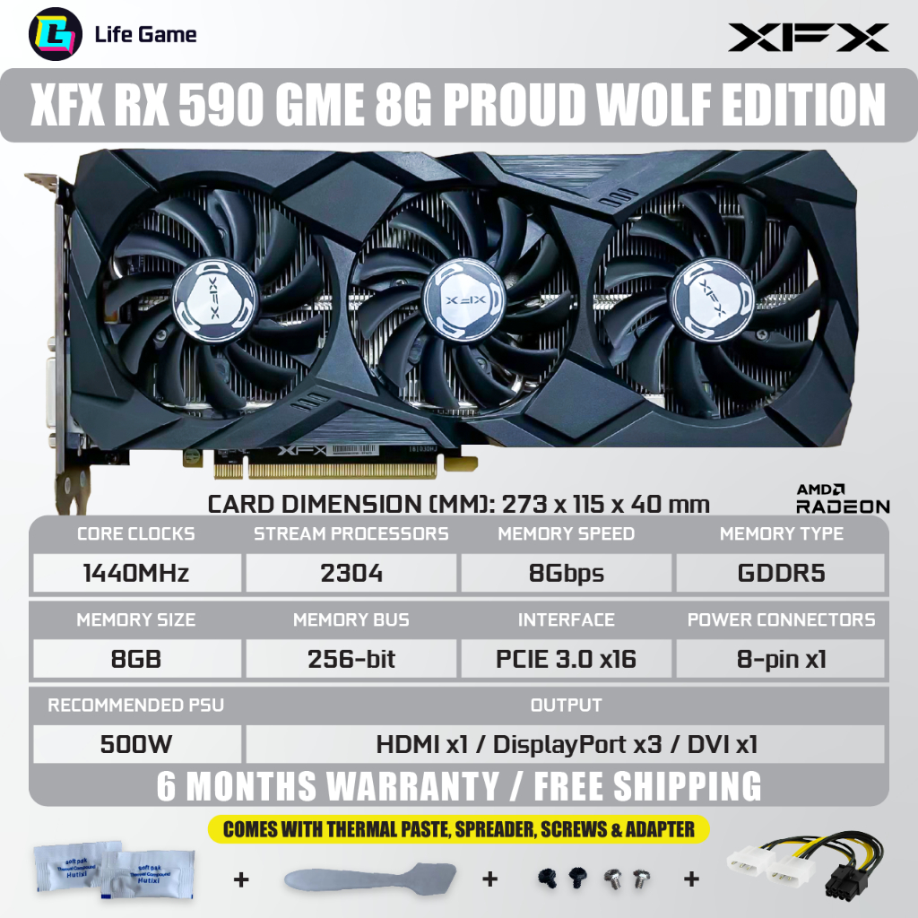 Nvidia Equivalent RX 580 8GB Graphics Card, 2048SP 1289MHz GDDR5