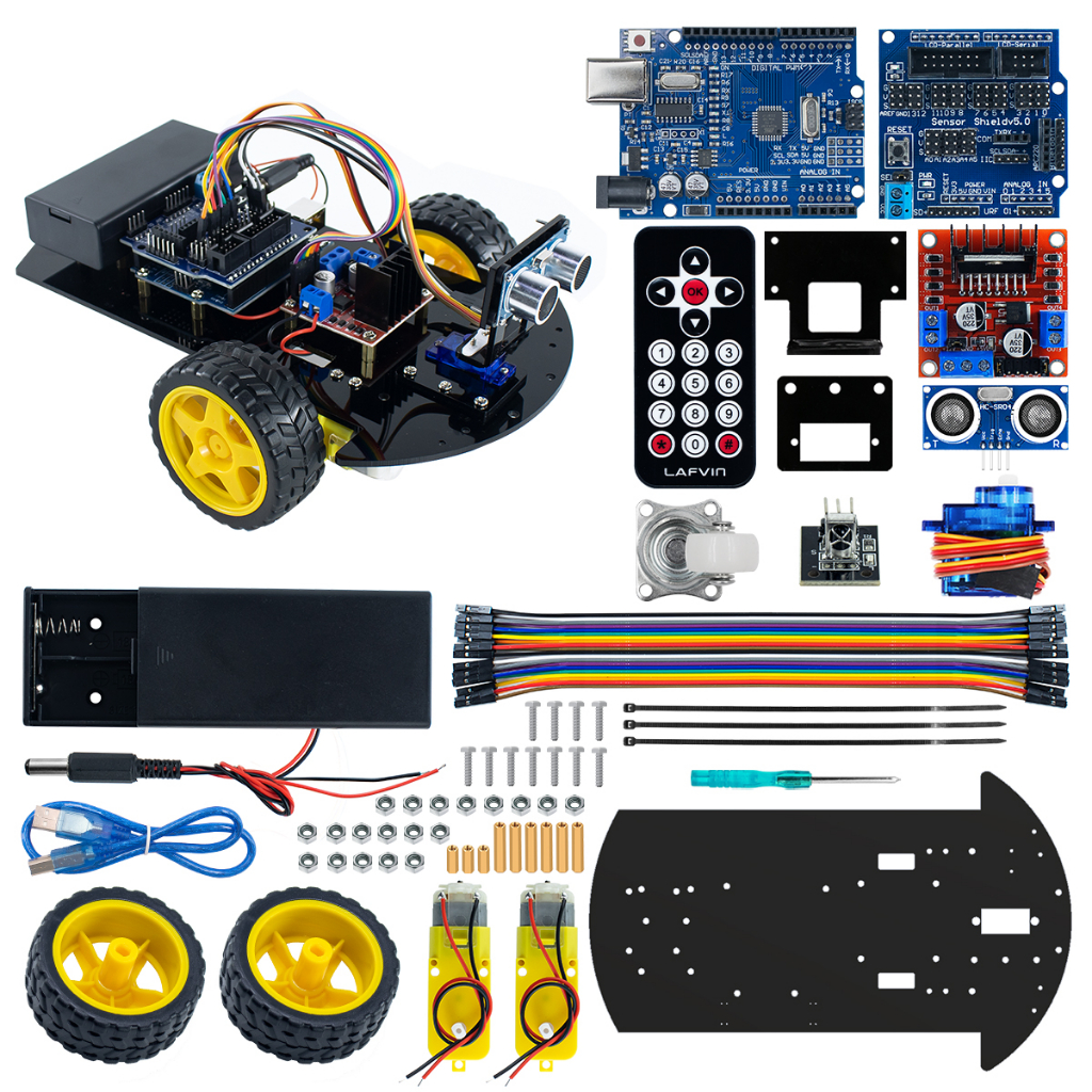 LAFVIN Smart Robot Car 2wd Chassis Kit With Ultrasonic Module Remote ...