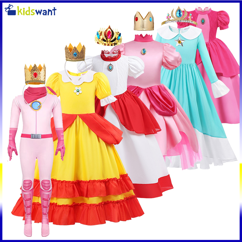 Game Role Play Peach Princess Dress for Girls Daisy Rosalina