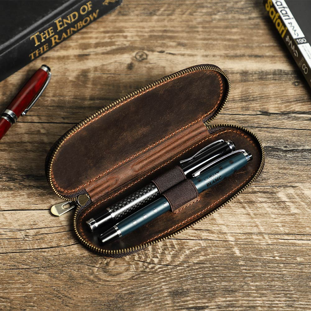 CONTACT'S Leather Fountain Pen Case Zipper Retro Pencile case Pouch Bag ...