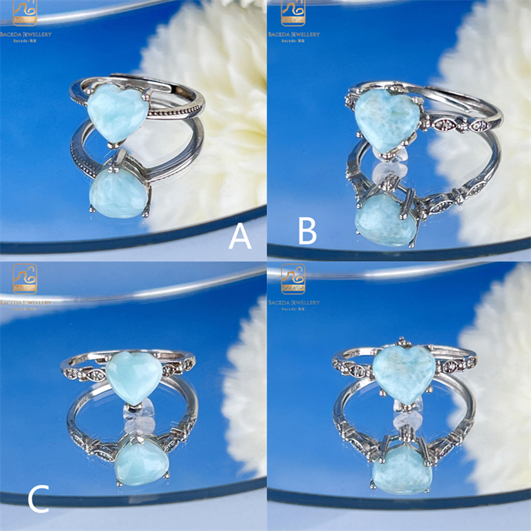Larimar ring S925 sterling silver women ring heart shape adjustable