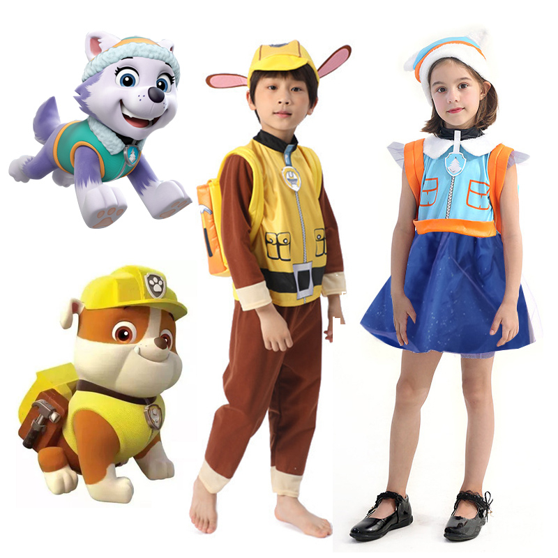 Paw Patrol Rubble Everest Skye Costume With Bag Set Halloween Cosplay ...