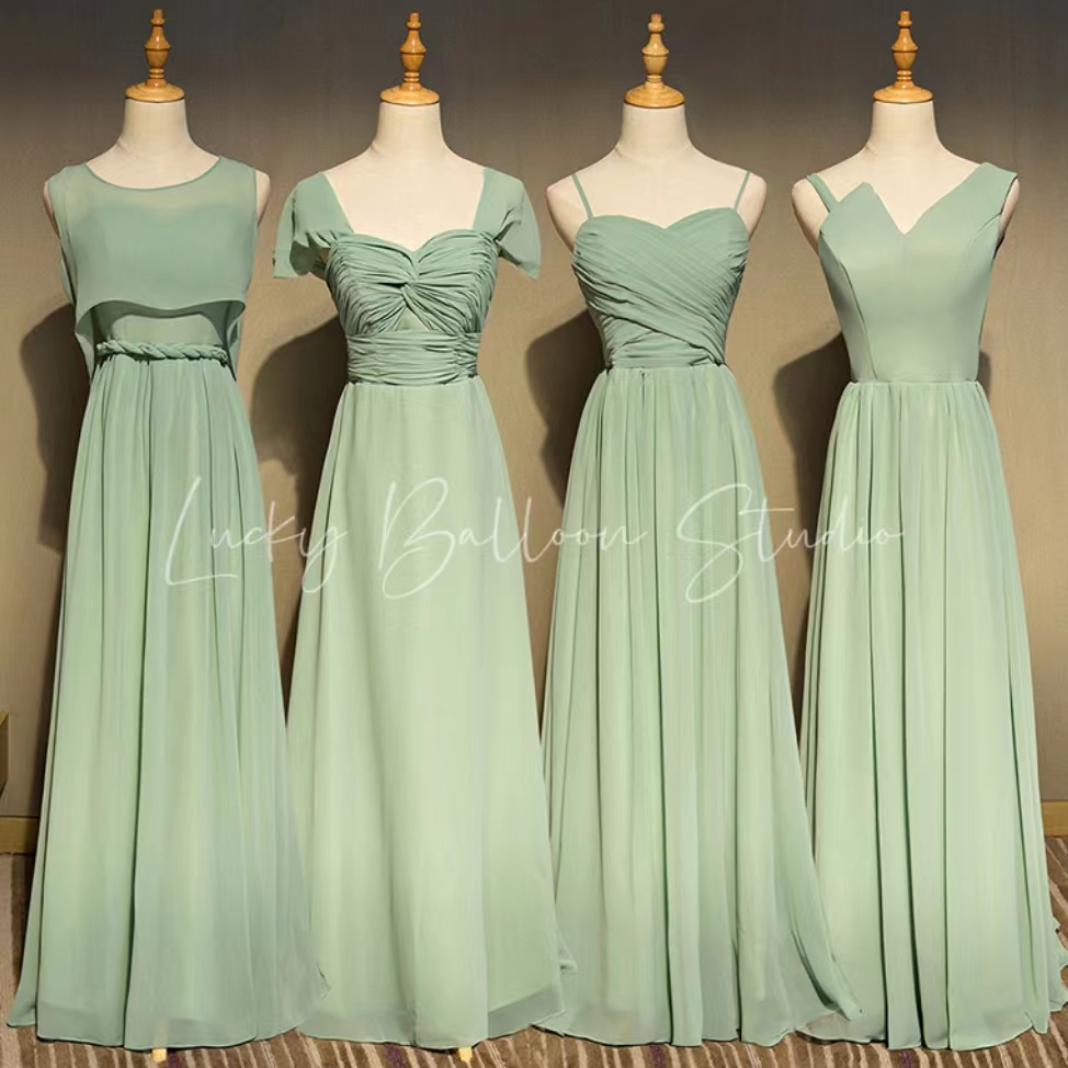 Bridesmaid Long Dress Matcha Green Color Wedding Gown Slimming Evening Dress  Customize Sizes & Colors | Shopee Philippines
