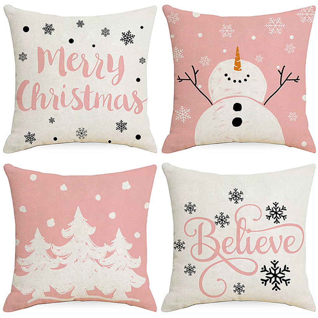 Cushions covers Pink Christmas linen  Christmas decorations Square sofa car bedroom throw pillow