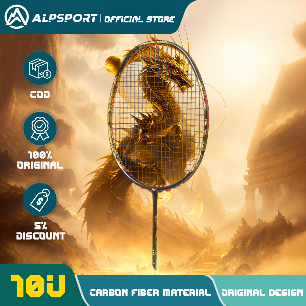 Alpsport Gd 10u 52g Max 30 Lbs Ultralight Badminton Racket Golden ...