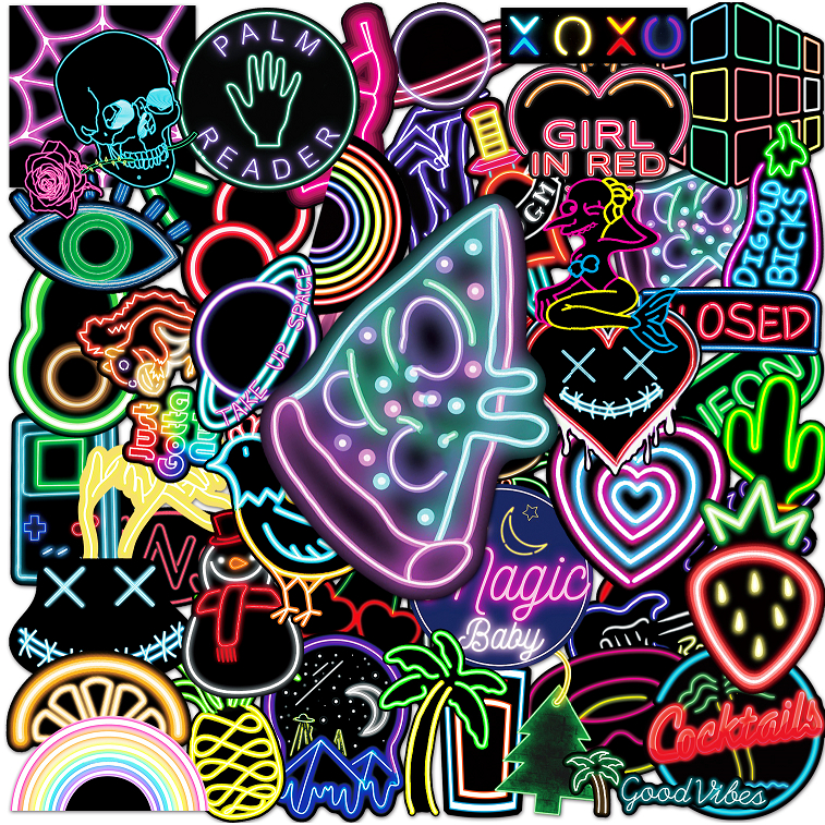 50 Piece Neon Light Stickers Waterproof DIY For Phones Laptop Car ...