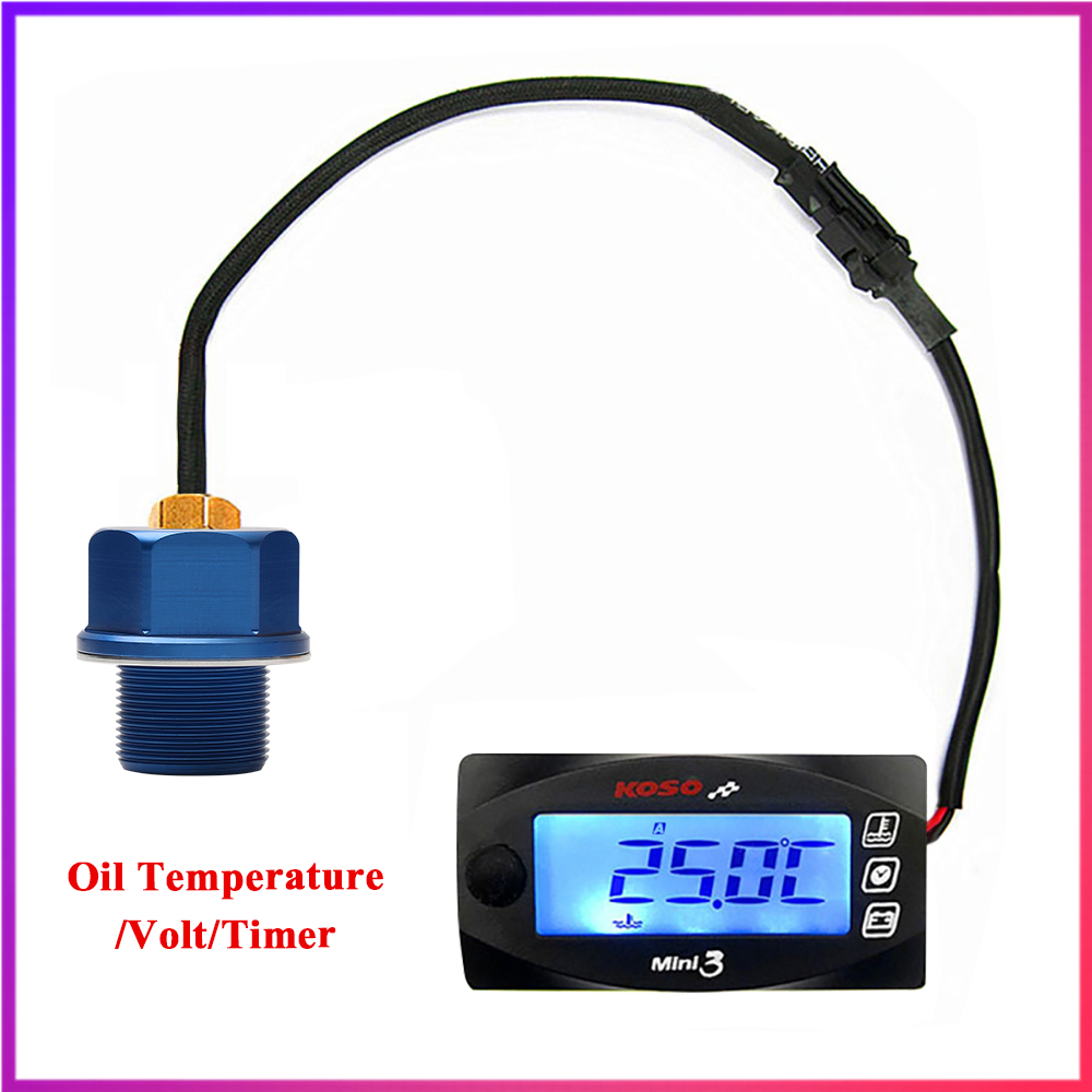 Motorcycle KOSO Mini 3 in 1 Oil Temperature Meter Time Clock Voltmeter