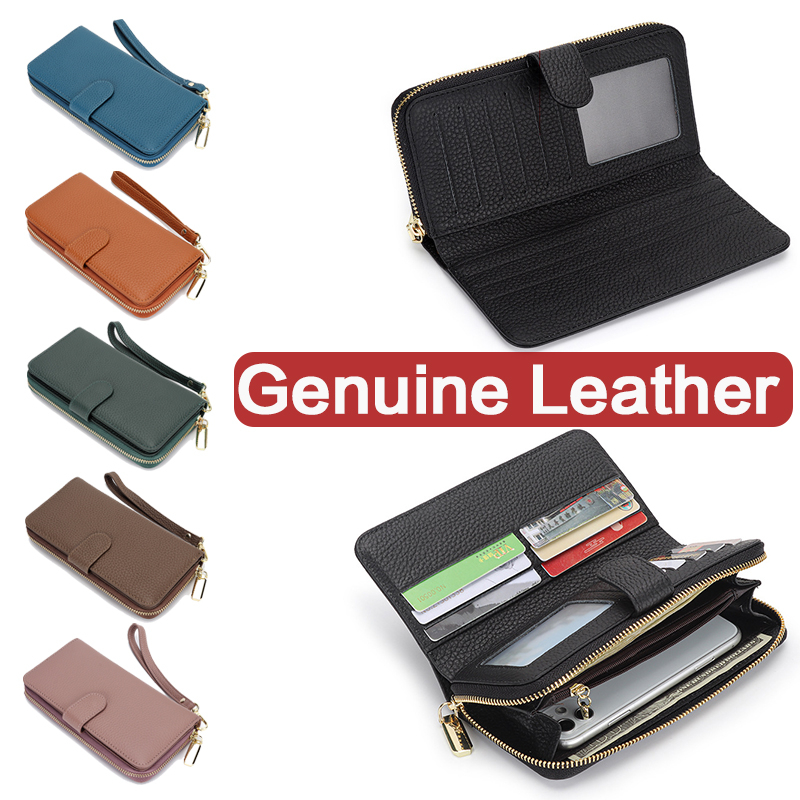 Genuine Leather Crossbody Phone Bag For Women - Large Capacity Clutch Wristlet Wallet With Adjustable Strap, Wine Red, Size S