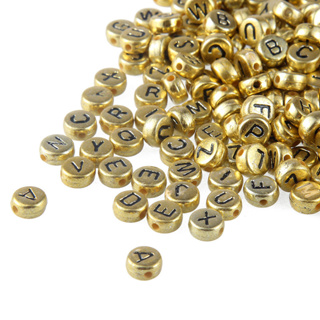 100/200/300/400/500pcs 4x7mm Acrylic Small Letter Beads Round Letter Beads  Black Acrylic with Gold Letter Alphabet for Jewelry Making Alphabet Beads