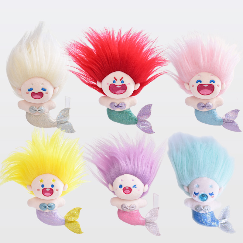 14CM Cute Cartoon Mermaid Series Plush Doll Q Version Dolls Fluffy Hair ...