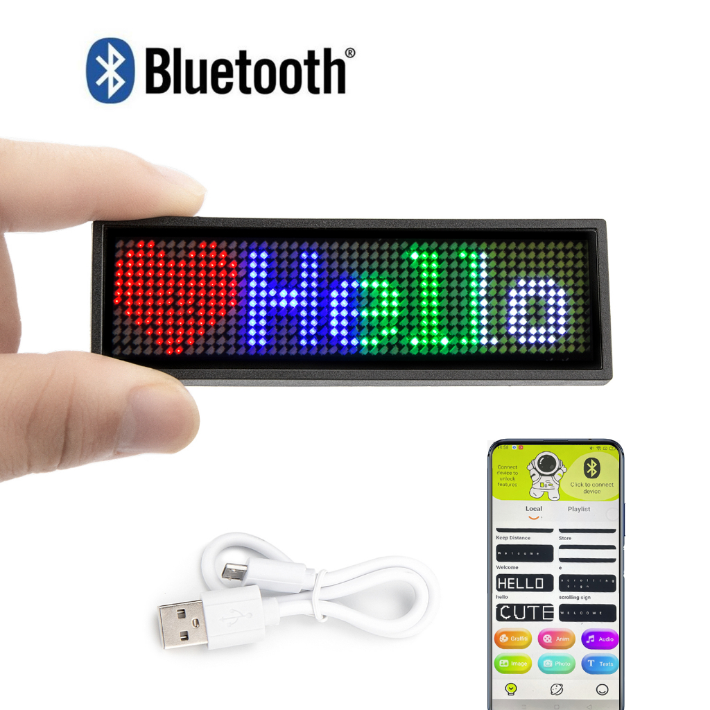 Leadleds Bluetooth Led Name Tag Scrolling Message Display Badge USB ...