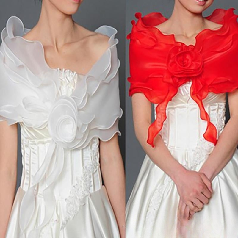 Bride shawl floral curled mesh off shoulder women's wedding evening