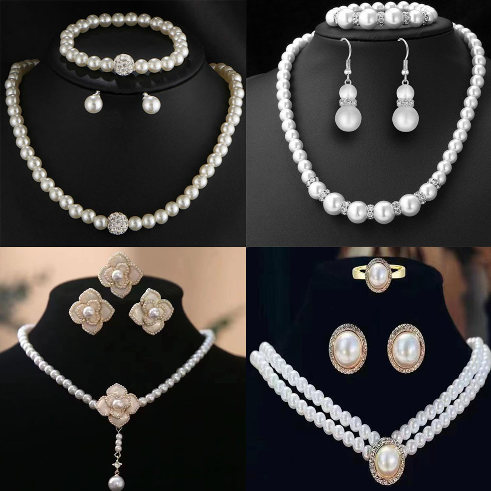 3pcs/set Pearl jewelry set Korean Flower jewelry set for women elegant pearl necklace earrings