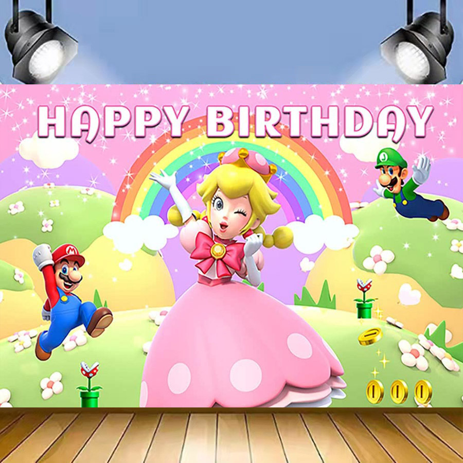 7x5ft Rainbow Peach Princess Photography Background for Princess Mario ...
