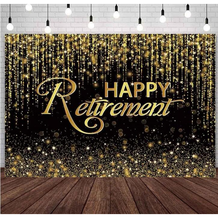 Happy Retirement Backdrop Black and Gold Glitter Photography Background ...