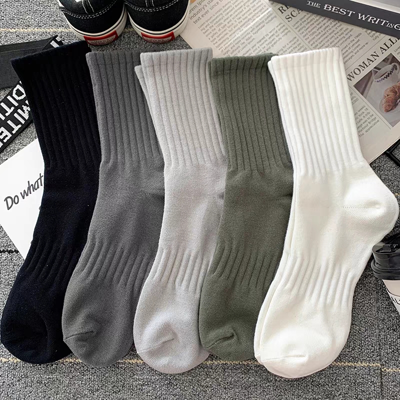 High socks mid socks sport solid color cotton socks autumn and winter ...