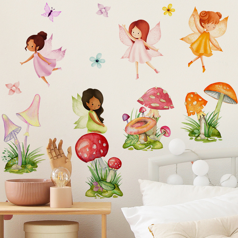 1PC Cartoon Flower Fairy Wall Sticker, Creative Mushroom Child Room ...