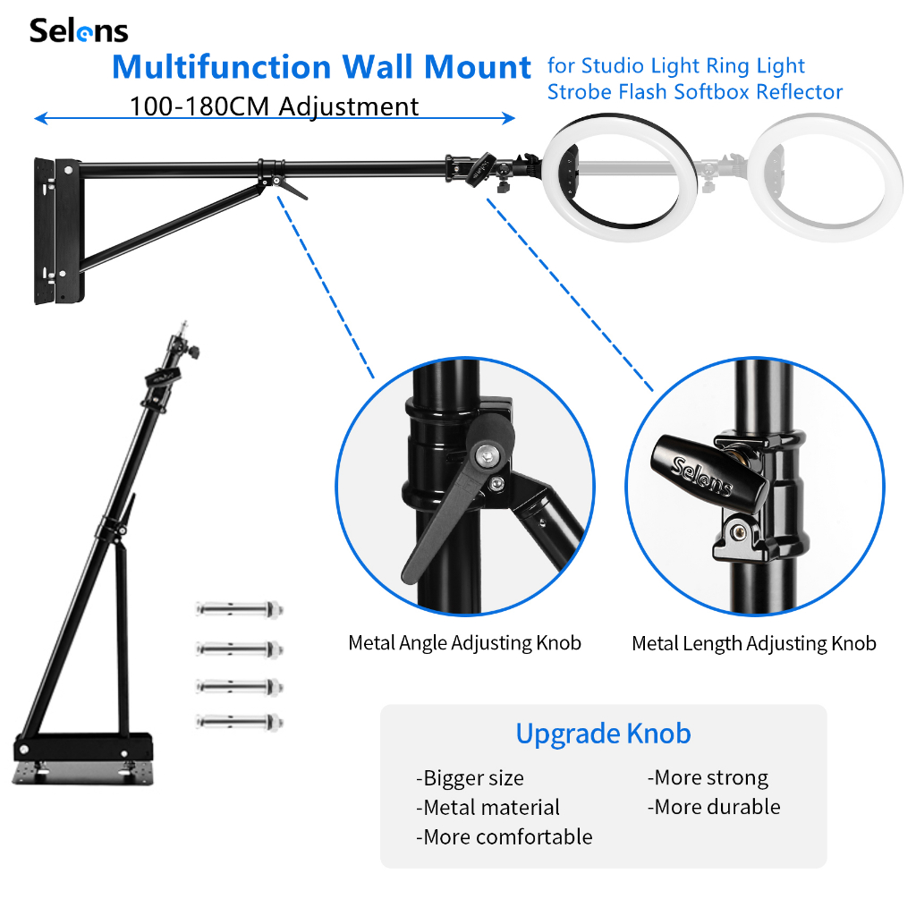 Mounted Ring Light Adjustable Wall Mount Boom Arm Reach