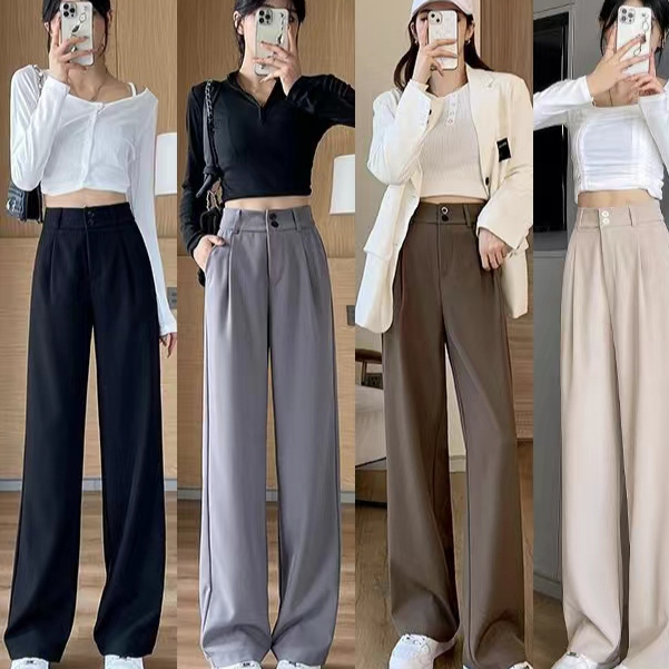 【Ready Stock】S-6XL Korean Women High Waist Slacks Plus Size Wide Leg ...