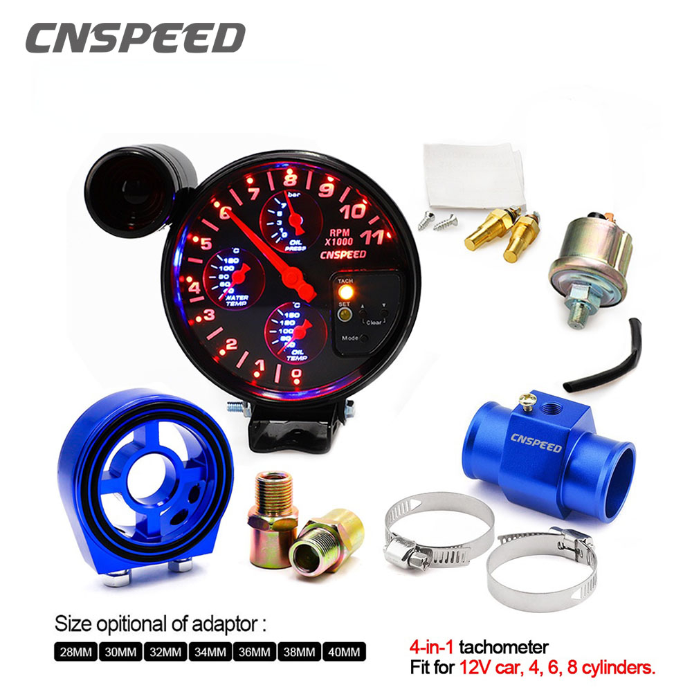 5" 4 IN 1 With Shift Light Car Tachometer Rpm Meter Water Temp Gauge