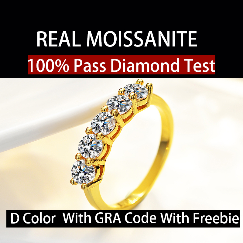 Real Moissanite 5 Stones Eternity Round Cut 0.3CT Each White D Color ...