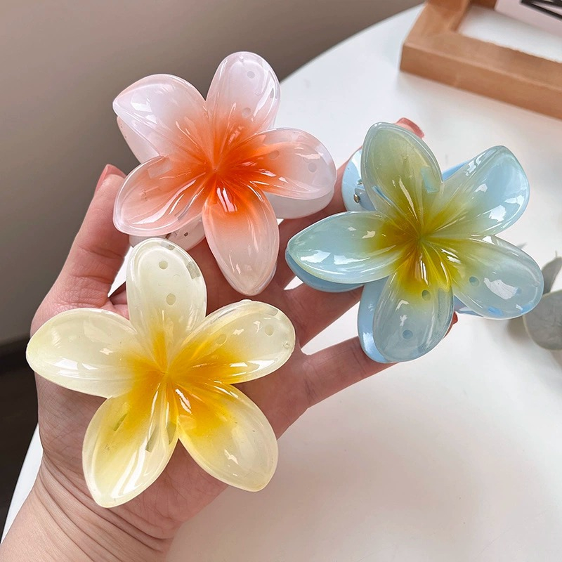 Product image [Magpie] Color Plumeria Hairpin Flower Clip Retro Ladies Side Grab Half Grab Back of Head Shark Clip 3