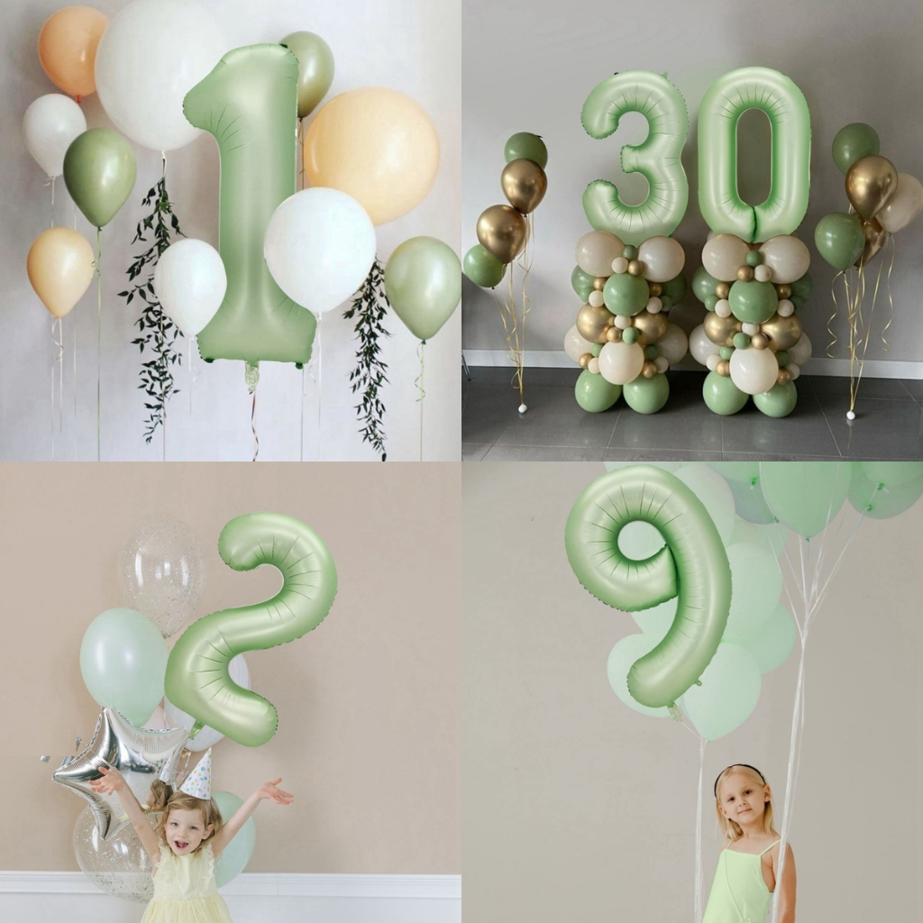 40'' Cream Olive Green Number Balloons 09 Large Digital Foil Helium Balloon Girl Boy Adult