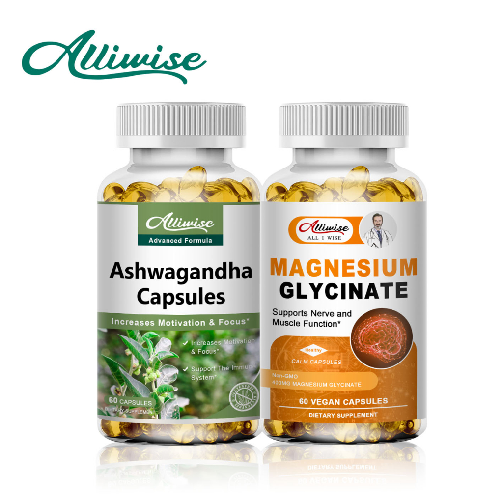 Alliwise Magnesium + Ashwagandha 400mg Magnesium Glycinate Supplement