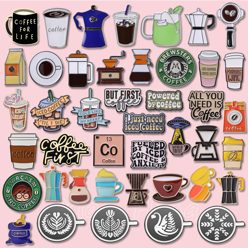 Coffee Enamel Pins Funny Creative Barista Brooch Text Coffee Cup Pin ...